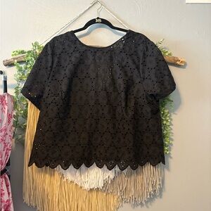 Black Lace Eyelet Cropped Low Back Women's Top